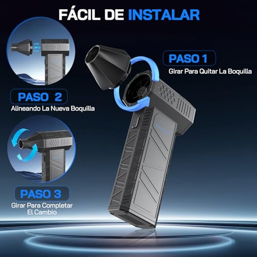 WOLFANG Soplador de aire eléctrico inalámbrico de 110000 rpm, Aire Comprimido Limpieza PC Soplador de Aire, mini soplador ajustable de 3 engranajes con carga rápida para PC, Limpieza Coche