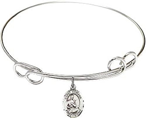 7 1/2 inch Round Double Loop Bangle Bracelet w/ St. Gerard Majella medal charm