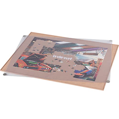 Lavievert Wooden Jigsaw Puzzle Board with Dust-Proof Cover, Portable Puzzle Mat for Storage, Non-Slip Surface, Fits Up to 1500 Pieces - Khaki
