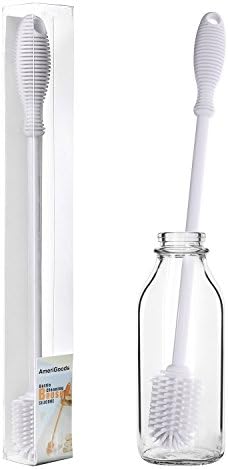 Silicone Bottle Brush Cleaner With 12" Long Handle - Soft Bristles, Ideal Cleaning Brush For Water Bottles, Baby Bottles, Long Or Narrow Necked Bottles, Drink Glasses (Gray)