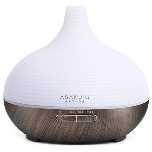 ASAKUKI 300ML Premium, Essential Oil Diffuser, Quiet 5-In-1 Humidifier, Natural Home Fragrance Diffuser with 7 LED Color Changing Light and Easy to Clean