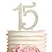 15 Cake Topper - Premium Gold Metal - 15th Birthday or Anniversary Party - Sparkly Rhinestone Quinceanera Cake Topper Decoration Makes a Great Centerpiece - Now Protected in a Box