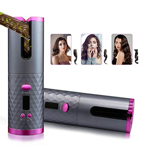 SULELA Cordless Hair Curler, Automatic Curling Iron with 6 Temperature Auto Rotating Ceramic Barrel Hair Curler Fast Heating, Portable USB Rechargeable Beach Waves Curling Iron Wand No Skills Required