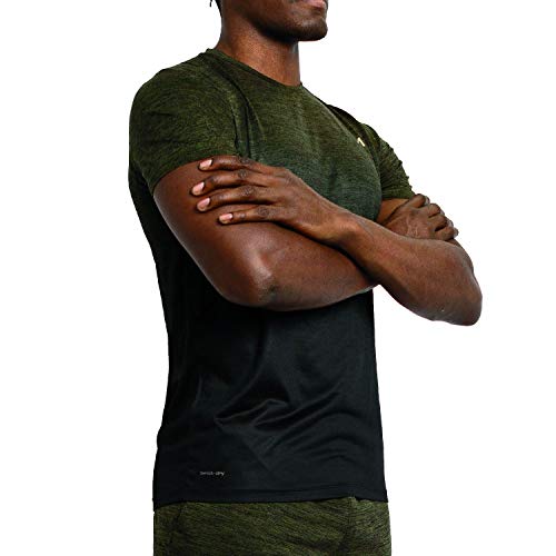 Alive Men's Tee Shirt Active Quick Dry Workout Short Sleeve Shirts Crew Neck (Medium, Dark Olive Heather/Darker Olive Dip) - Thumbnail 2