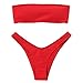 ZAFUL Women's Strapless Ribbed Lace Up High Cut Two Piece Bandeau Bikini Set (A-Red, L)