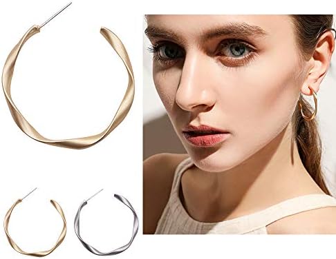 Formissky Chic Matte Twist C Hoop Earrings for Women Girls, Vintage 925 Sterling Silver Post Minimalist Earrings