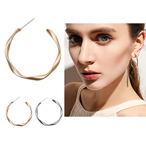 Formissky Chic Matte Twist C Hoop Earrings for Women Girls, Vintage 925 Sterling Silver Post Minimalist Earrings