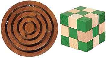 Simple Days Wooden Ball-in-a-Maze Labyrinth with Snake Cube Twist Puzzle (Combo of 2 Toys)