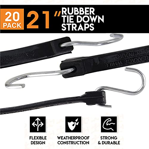 XSTRAP STANDARD 20 Pack 21'' Adjustable Rubber Tarp Straps, EPDM Bungee
