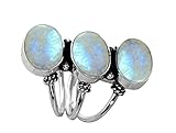 10.80ctw,Genuine Rainbow Moonstone 8x10mm Oval & .925 Silver Overlay Handmade Rings