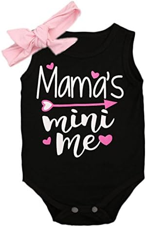 Newborn Baby Girls Cotton Bodysuit Romper Jumpsuit + Headband Outfit Sunsuit Clothes - โ Mama's Mini Me โ Print