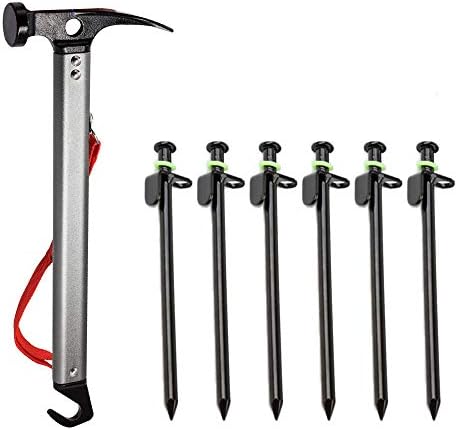 ペグハンマー セット 鍛造ペグ付き cm 6本 軽量 キャンプ ハンマー テントハンマー 蛍光圏付き 収納袋付き ペグ打ち ペグ抜き 男女兼用 頑丈