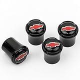 High-End Motorsports Black Tire Valve Stem Caps for Chevrolet Silverado, Tahoe, Malibu, Suburban, Red Bowtie Logos
