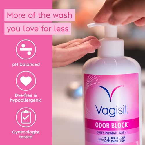 VAGISIL FEMININE WASH FOR INTIMATE AREA HYGIENE, ODOR BLOCK, GYNECOLOGIST TESTED, HYPOALLERGENIC, 16.9 OZ WITH PUMP