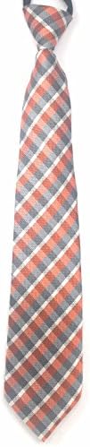 FlaskTie Men's Microfiber Adjustable Clasp On Novelty Necktie (Hidden 8 Ounce Bladder) Tyler Orange Gray White Plaid