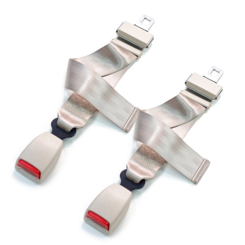 ADJUSTABLE Car Seat Belt Extender (2-Pack, Beige) - 21.5mm Wide Metal Tongue - Adds 11-26 Inches, Click & Go, Safety Certified