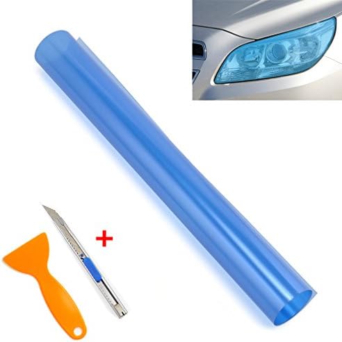 QUhang 4PCS 12 by 48 inches Self Adhesive Car Light Sticker, Smoke Fog Light Taillight Headlight Tint Chameleon, Vinyl Film Sheet Sticker with Squeegee + Cutter (Blue)