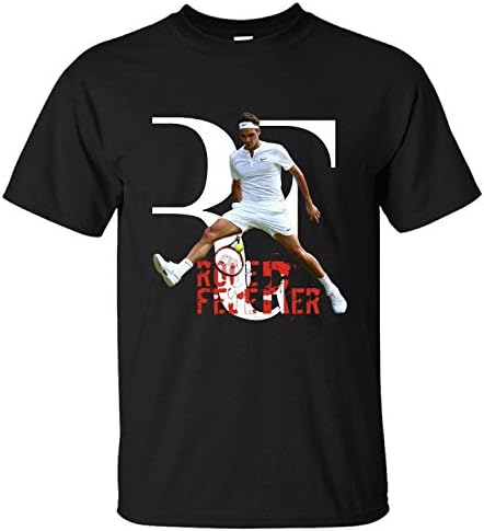 CONOC Men's Perfect RF Roger Federer Wimbledon Tennis Short Sleeve Cotton T Shirt black M