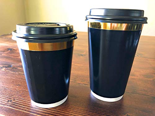 Gold Rim 12oz Double Wall Coffee Cups 40pcs + 10pcs bonus - Disposable Paper Cup with Lids - Insulated black design to go for hot beverage - Multi-purpose Leak Proof Container - ELEGANT GOLD DESIGN