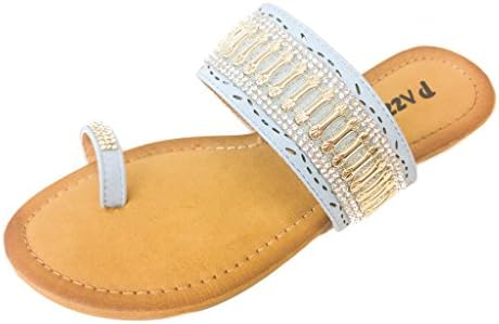 Pazzle Sabrina-64 Aqua 7 Women Rhinestone Embellished Thong Flat Sandal Wedding Bridesmaid