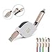 Geekercity 2M/6.6FT 2 IN 1 Retractable Charging Data Sync Cable Cord - 8 Pin Lightning Micro USB to USB Charger Cable for iPhone 7 6 Plus 6S iPad and Android Samsung Galaxy HTC LG & More (Black)