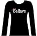Rhinestone Christmas Believe Long Sleeve T Shirt Junior Size: S to 3xl Black Tops