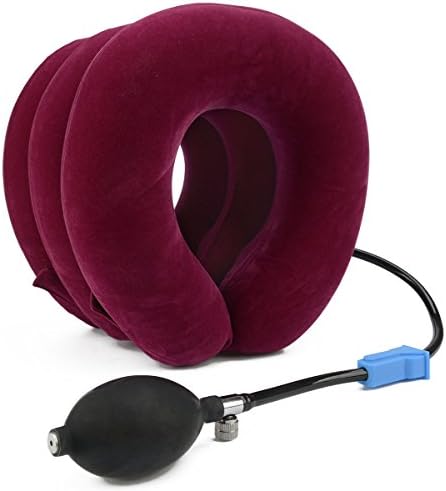 Neck Traction Device Instant Relief for Chronic Neck Shoulder Back Pain, Alleviate Spine Compression and Pinched Nerve , Inflatable &amp; Adjustable &amp; Soft (M, Red)