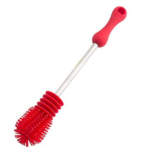Silicone Bottle Brush,Food-Grade Long Handle Feeding Bottle Brush Baby Bottles Brush Scratch-Free 360° Rotating Cleaning Brush for Feeding Bottle Water Bottle Thermoses Cup Food Jar(Red)