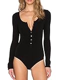 May&Maya Women's Long Sleeve Partial Front Button Bodysuit (XL)