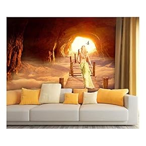 Large Wall Mural - Fantasy Series - Beauty Walking Towards The Light in a Cave | Self-Adhesive Vinyl Wallpaper/Removable Modern Wall Decor - 66x96 inches