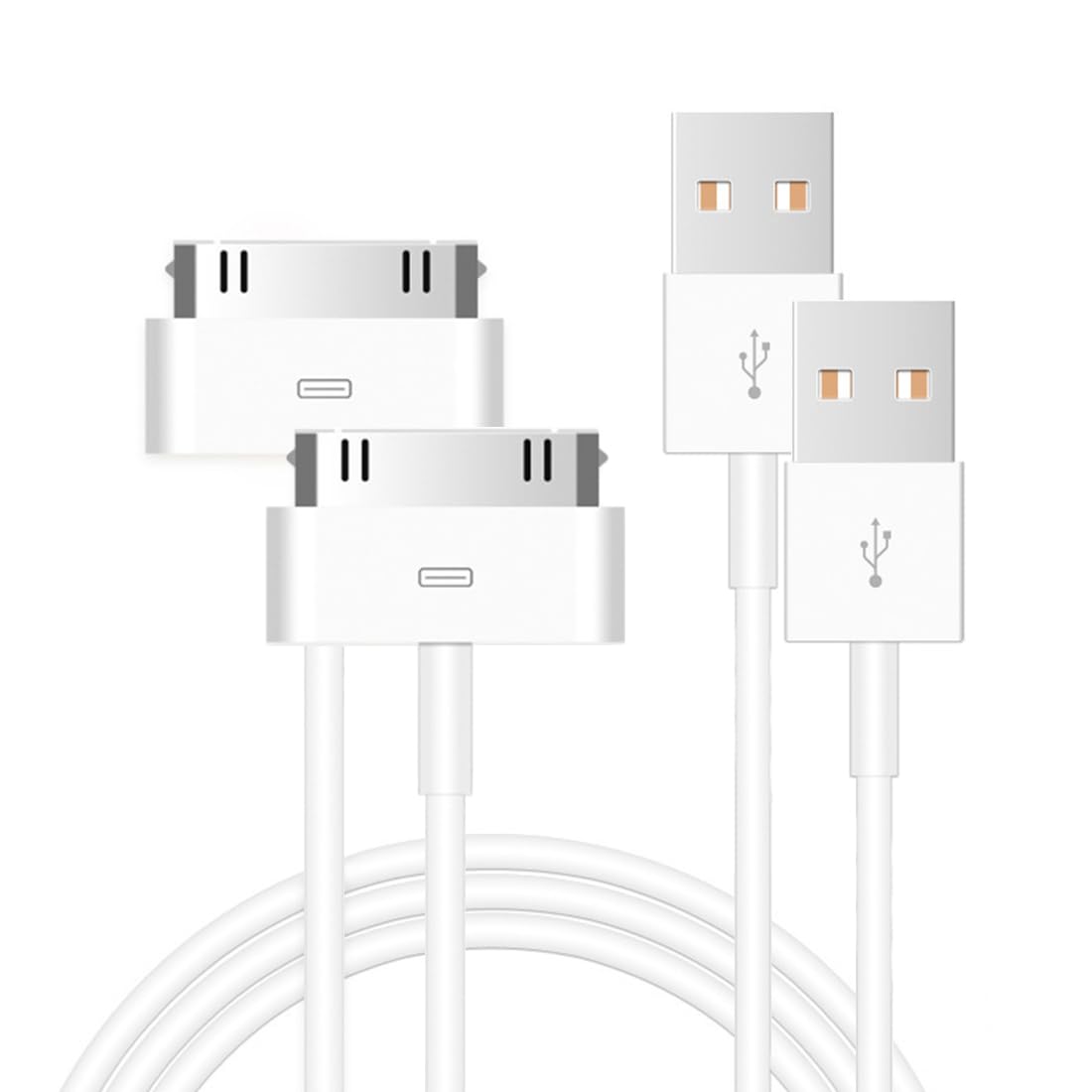 Photo 1 of 30-Pin Charger Cable Compatible for Old iPhone 4 4S 3GS, Old iPad 1st 2nd 3rd Generation, iPod Classic 1st 2nd 3rd Gen, Touch 4th, iPod Nano 5th 6th Gen, USB Fast Charge & Sync Charging Cord 2-Pack