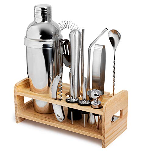 Complete Bartender Kit w/Cocktail Shaker & Bar Accessories - 13 Piece Mixology Bar Set - Includes Twisted Spoon, Muddler, Ice Tongs, Wine Opener, Other Bar Tools - Unlimited Drink Mixing Options - Thumbnail 5
