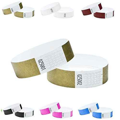 Tyvek Wristbands 3/4 inch 100 Pack, Paper Like Bracelets Used for Events, Nightclubs, waterparks etc. Gold