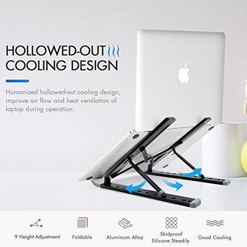 Portable Laptop Stand Foldable Adjustable Laptop Stand Holder Universal Ergonomic Aluminium Alloy Travel Mini Ventilated Notebook Stand for Macbook Notebook Computer PC iPad Tablet with Flannelette Bag