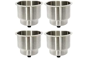 HOFFEN 4Pcs Stainless Steel Cup Drink Holder Insert with Drain for Marine Boat, RV, Camper