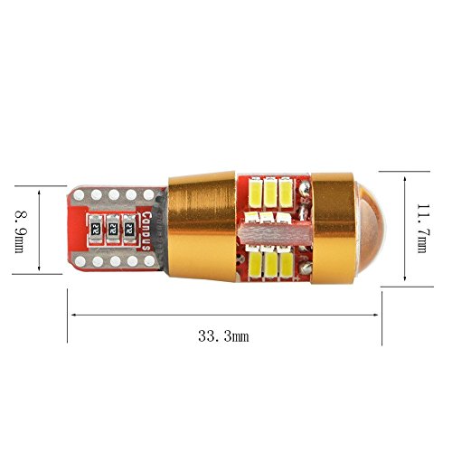 TUINCYN Amber T10 W5W LED Bulb 3014 27SMD Canbus Error Free Wedge Light Used for External Sidemarker Reverse Parking Tail Light Brack Light Stoplight Interior RV Camper Bulb(Pack of 4)
