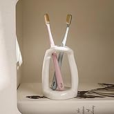 Handmade Ceramic Holder Stand for Toothbrushes, Makeup Brushes, and Pens - Minimalist Design for Bathroom Vanity and Countertops Decor (White)