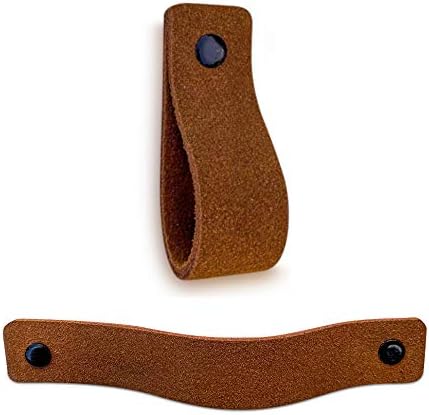 Brute Strength, Leather Handles for Furniture, Suede, Cognac, 4 pcs, 16,5 x 2,5 cm, Cabinet Handle - Image 5