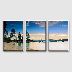 3 Piece Framed Canvas Wall Art for Living Room, Bedroom Lake Tahoe Canvas Prints for Modern Home Decoration Ready to Hang - 16"x24"x3 Panels