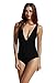 zeraca Women's High Cut One Piece Bikini Bathing Suits (L14, Black)