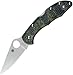 Spyderco - Delica 4 Titanium Handled Damascau Knife with PlainEdge Stainless Steel Blade - Trademarked Round Hole - Back Lock Mechanism - C11TIPD