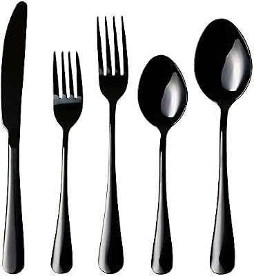 20 Piece Black Cutlery Set For 4 Elegant Modern Glossy Stainless Steel Silverware For Wedding Party Dinner Forks Dessert Forks Dinner Spoons Dessert Spoons Table Knives Buy Online At Best