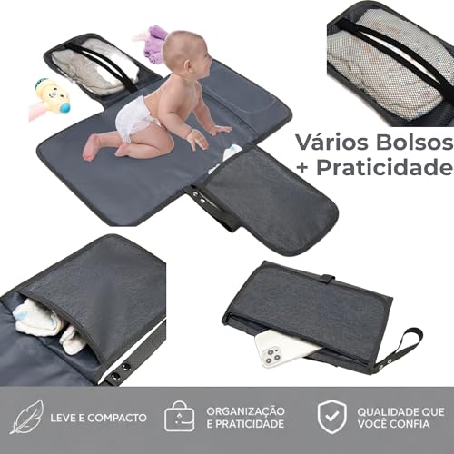 Trocador de Fraldas Portátil Premium Trocador Portátil para Meninas e Meninos Recém-nascidos de Bebê com bolso – Porta Fraldas Kit de Troca de Viagem à Prova d'água Textil (Azul)