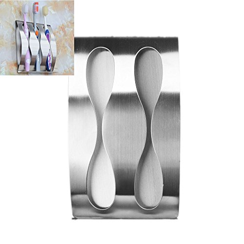 Wall Toothbrush Holder, Mosunx Stainless Steel Bathroom Toothbrush Razor Holder Wall Mount Rack Stand Sticking (Two hole)