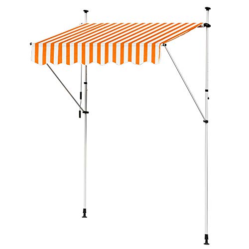 Kingpower Markise Klemmmarkise Einziehbar Balkonmarkise Gelenkmarkise Sonnenschutz Manuell Kurbel, Farbe:Orange/Weiß…