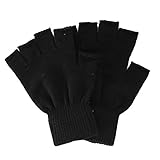 Simplicity Men/Women Half Gloves Solid Color Knitted Winter Warm Gloves, Black