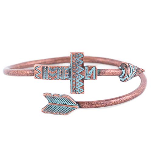 Emulily Cross with Arrow Head Flexible Wire Cuff Bangle Western Aztec Texture