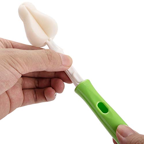 Baby Bottle Brush with One Base Hidden Nylon Nipple Cleaner,2 Pcs Sponge Nipple Brushes,2 Pcs Straw Brushes,Baby Bottle Cleaner with Nipple Cleaner and Stand,Bottle Brush with Suction Cup,Green