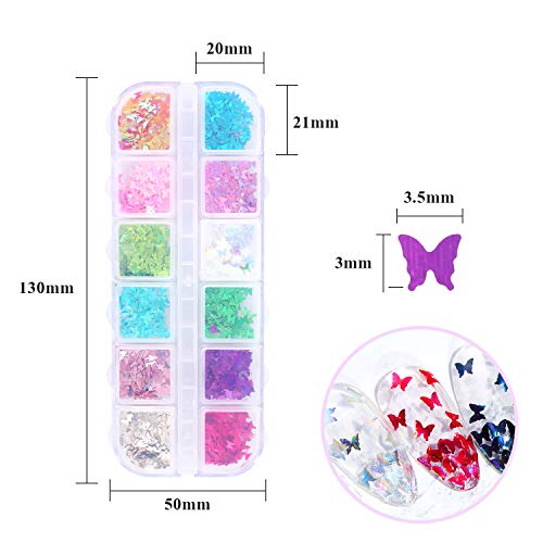 MAQUITA 24 Boxes 3D Butterfly Nail Art Glitter Sequins, Sparkle Laser Mermaid Butterfly Nail Sequin Acrylic Paillettes for Nail Art Decoration