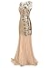 FAIRY COUPLE Women 's V Back 1920s Sequin Beaded Gatsby Maxi Long Speakeasy Masquerade Dresses XL Gold Champagne